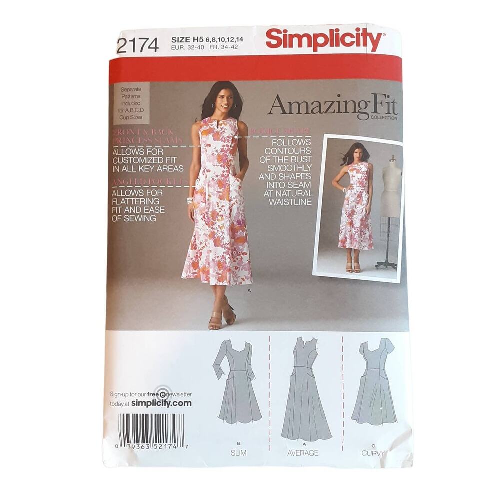 Simplicity 2174 Misses Dress Sleeve Variations Princess Seaming 6 8 10 12 14